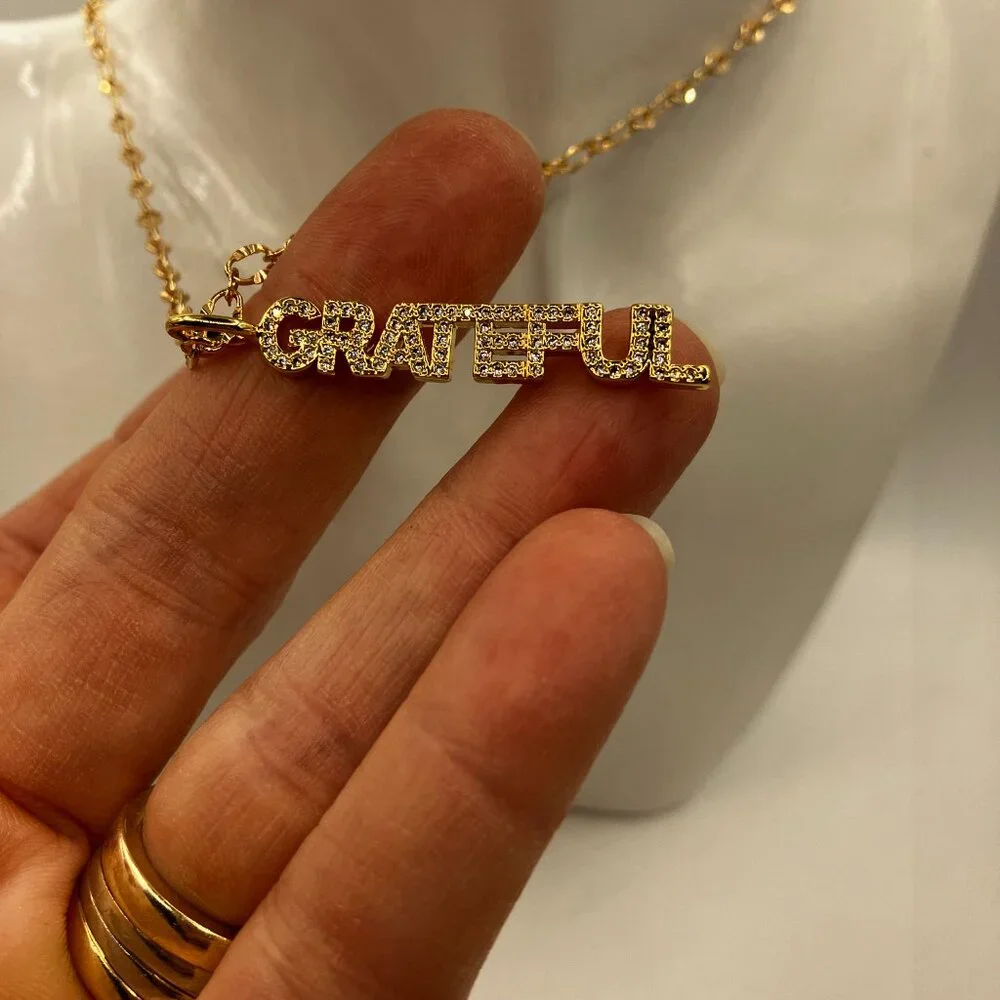 18k Real Gold Plated Figaro Chain over Brass + GRATEFUL Pendant 18 inches - Picture 1 of 10